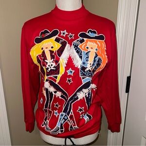 Vintage 1990s Tickle Me! Western Girls Red Sweatshirt Graphic 90s Sequin Size 14